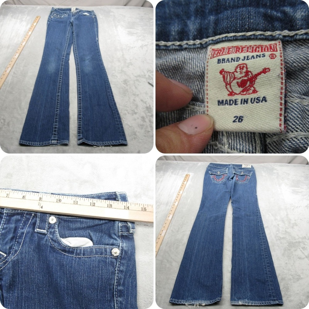 True Religion Jeans Womens 26 Medium Wash Embellished Pockets‎ Bootcut USA 28x32